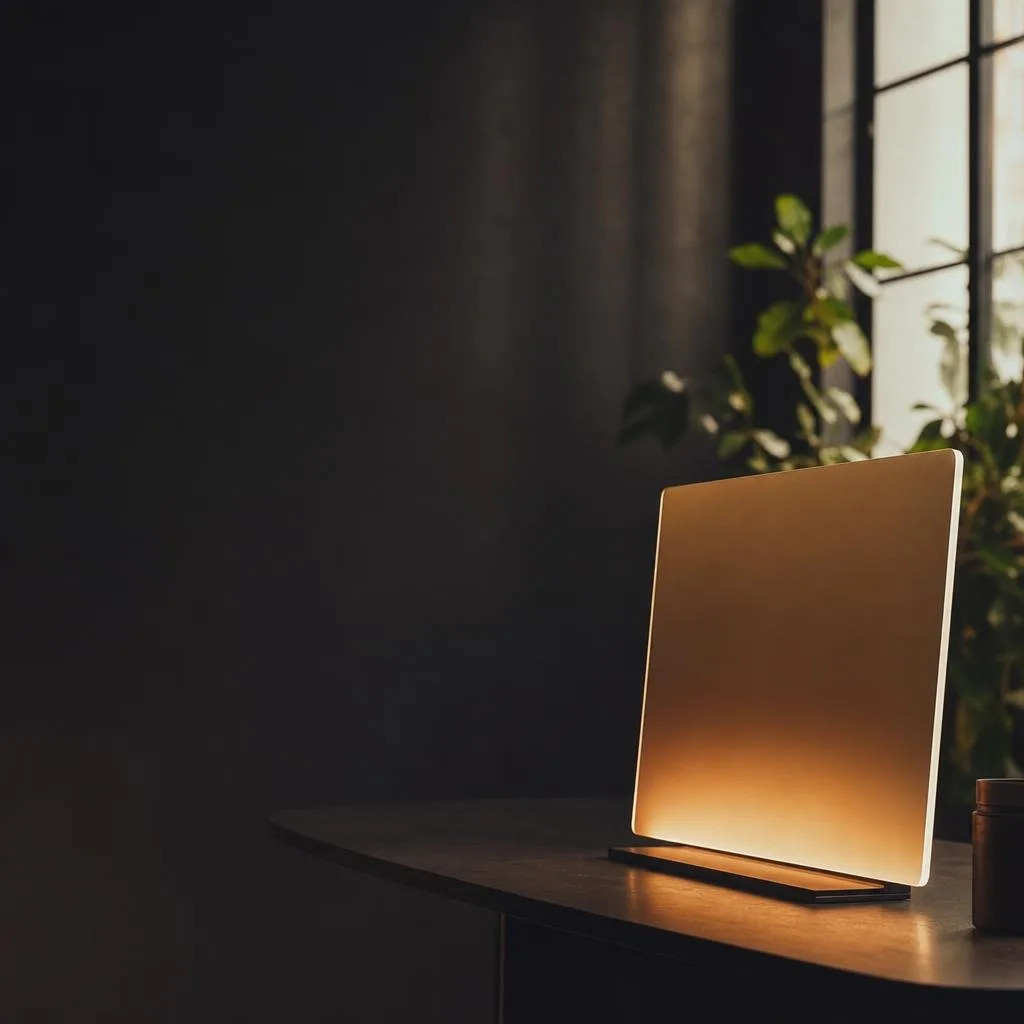 Dark abstract workspace with a soft glowing panel